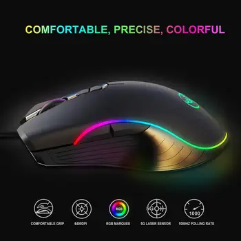 

RGB Gaming Mouse Ergonomics Mouse Four Level Adjustable Up to 6400dpi Wired Mouse with RGB Light for PC Computer Gamer