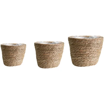 

3pcs Home Decor Indoor Outdoor Seagrass Flower Pot Planter Basket Gardening Leakproof Storage Box Countertop Rustic Universal