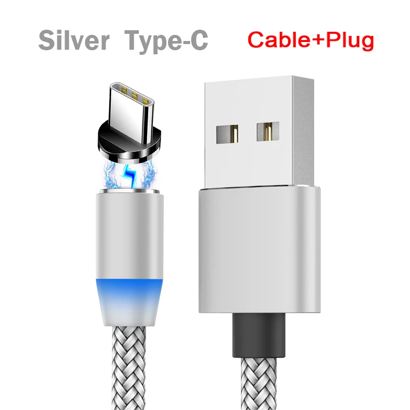 Магнитный Зарядное устройство usb кабель 1 м Микро Тип type-C USB для Iphone 6/7/8 X HuaweiXIAOMI USB кабель для зарядки или передачи данных со штекером супер Зарядное устройство кабель - Цвет: Silver for Type-C