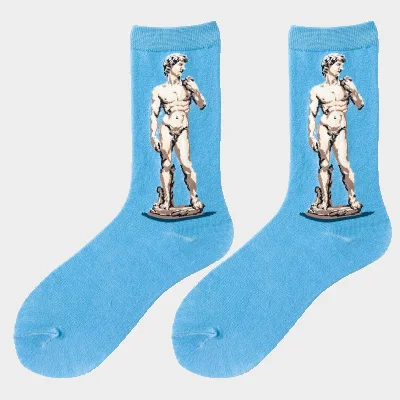 Мужские хлопчатобумажные забавные носки с принтом, женские счастливые носки, теплые зимние милые носки Ван Гога, Модные Повседневные Дышащие носки, 1 пара - Цвет: 17