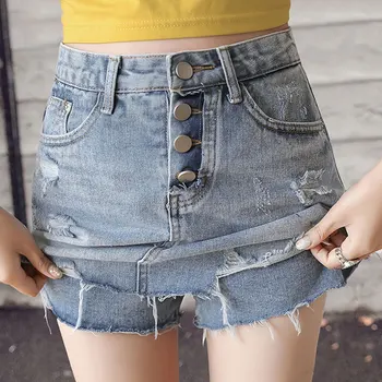 

2020 summer new anti-running irregular women denim skirt shorts shigh waist single breasted skirt female fringed skirts shorts