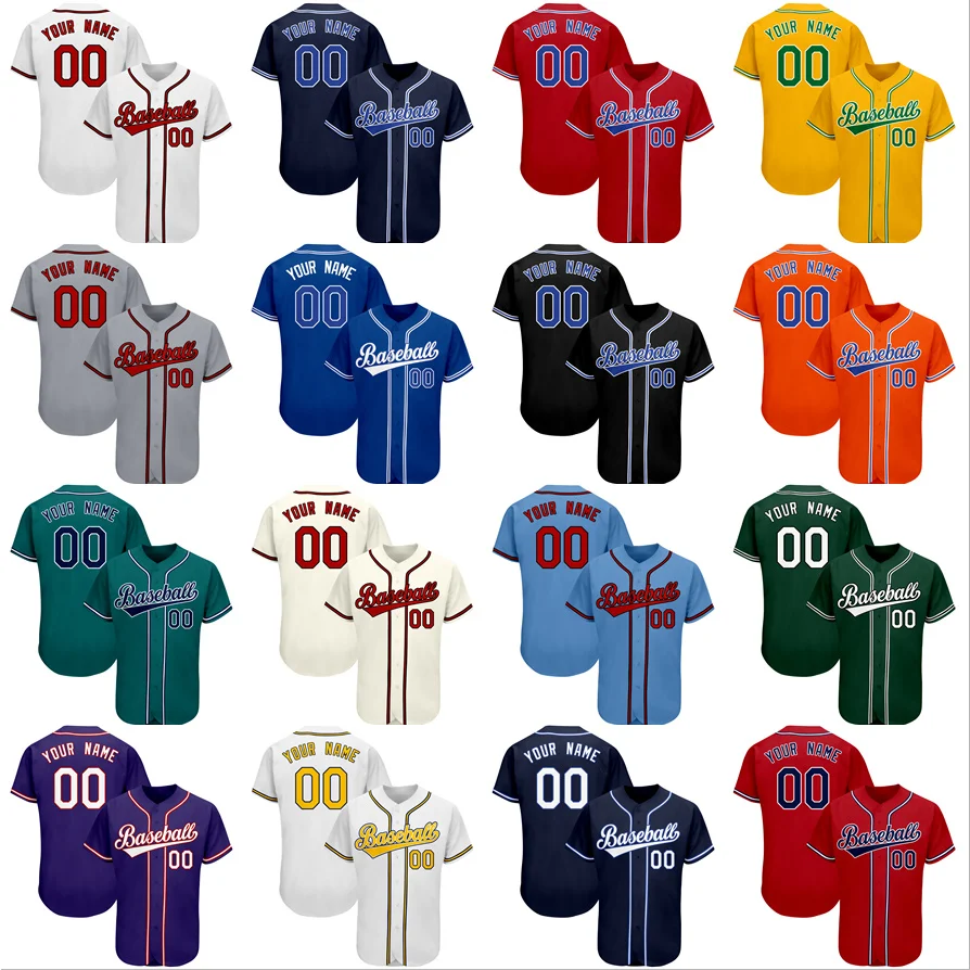Novelty Button Baseball Jersey Baseball Shirt Embroidered Name Number Training Uniform Adult/Children/Women