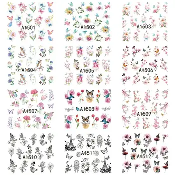 

12 Pcs/set DIY Jewelry Crystal Epoxy Filling Material Water-based Flower Butterfly Pregnant Woman Nail Applique Sticker