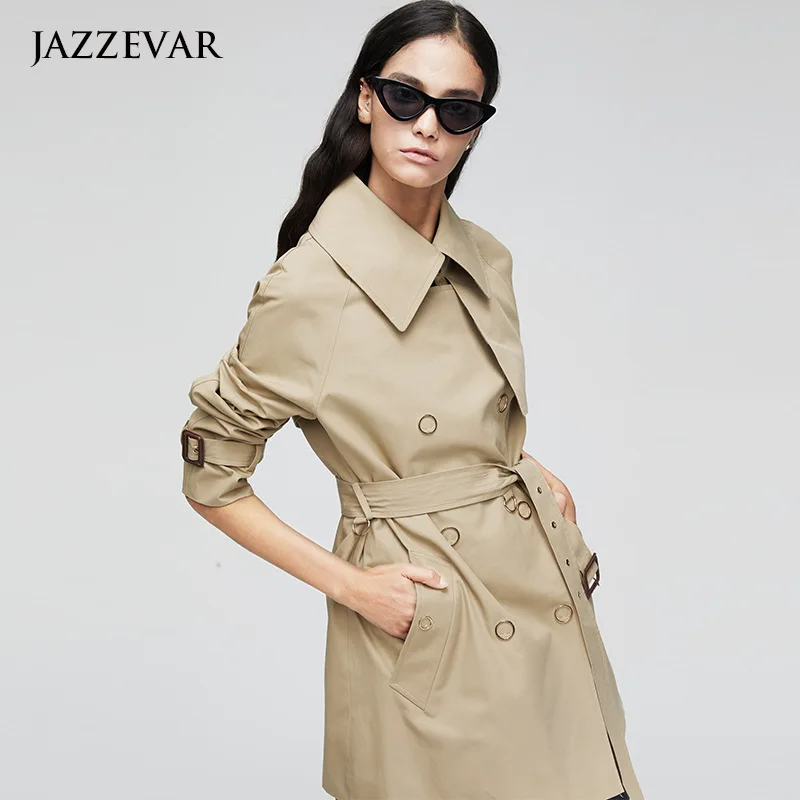 

autumn advanced Women Cotton Double-Breasted Long Trench Coat Classical Lapel Loose Wind wrinkle resistance Outwear Windbreaker