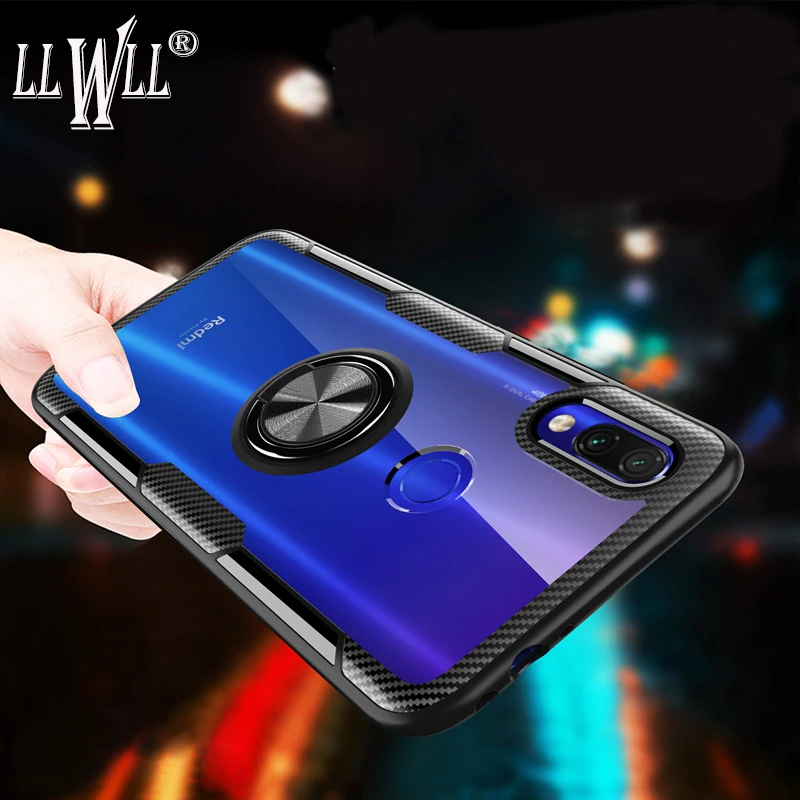 Transparent Acrylic Ring Cover For Xiaomi Redmi Note 7 Case Magnetic Car Holder Xiomi Pro |