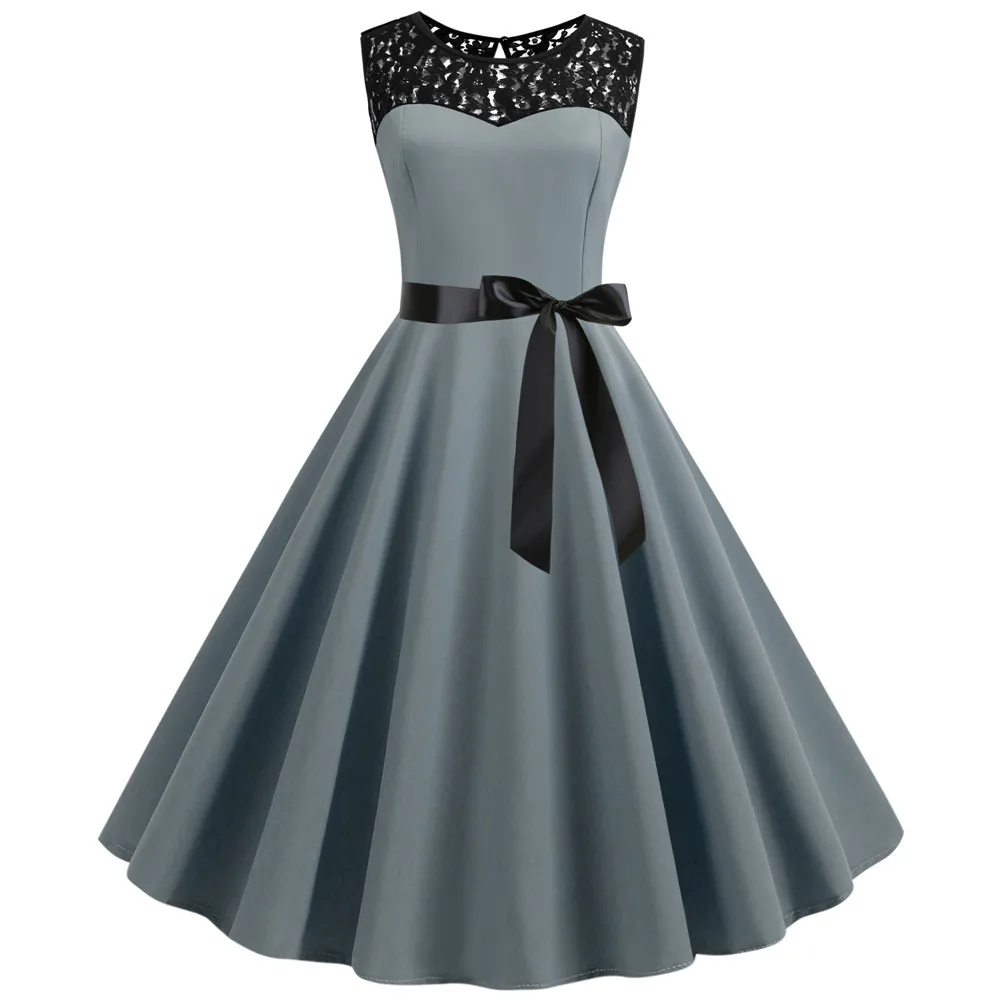 Женское летнее платье в стиле ретро, 50S 60 S, винтажное платье на булавке, элегантное вечернее платье без рукавов, Повседневное платье размера плюс, Черное Кружевное Платье Vestidos - Цвет: JY13698