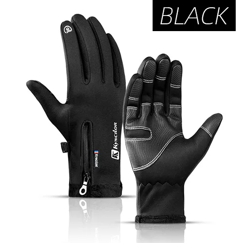 Victgoal перчатки Сенсорный экран Термальность ветрозащитные велосипедные перчатки полный палец зимние толстые спортивные велосипедные перчатки для MTB оборудование - Цвет: Black Gloves
