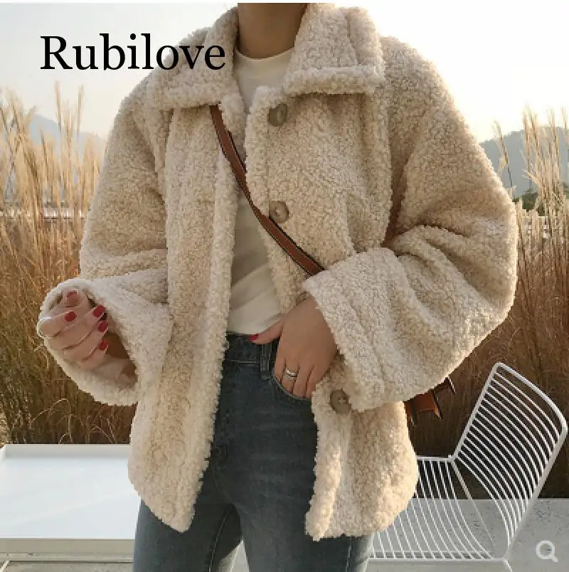 discount  Faux Fur Thick Coat For Women 2019 Autumn Warm Soft Loose Fur Jacket Female Outerwear Button Plush 