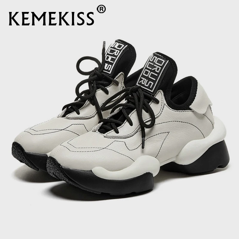 Ladies Footwear Sneakers Kemekiss Women Real-Leather Size-34-41 Cross-Strap Round-Toe