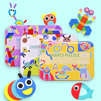 

Wooden Pattern Animals Jigsaw Puzzle Sorting and Stacking Games Montessori Educational Toys for Toddlers