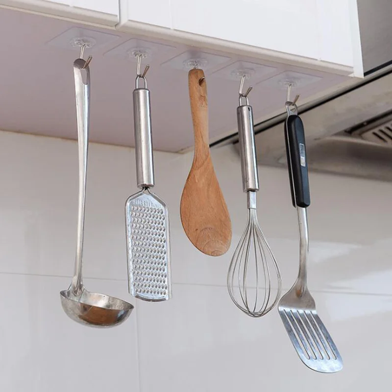 

4Pcs/lot Transparent Strong Self Adhesive Wall Hook Magic Kitchenware Storage Rack Wall Hanger Kitchen Bathroom Accessories