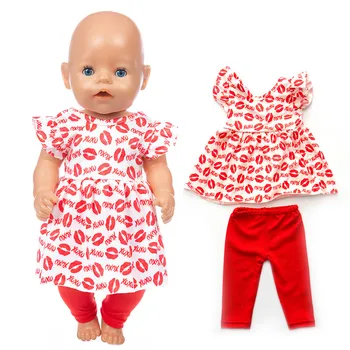 

Fit 17 inch 43cm Baby New Born Doll Clothes Accessories Red Pink Star Lips Lotus Leaf Rural 2-Piece Suit For Baby Birthday Gift