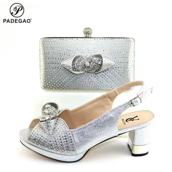 

2020 Summer New Arrivals Hot Selling Royal Wedding Clutch Bag Match African Women Shoes and Bag Matching Set in Silver Color