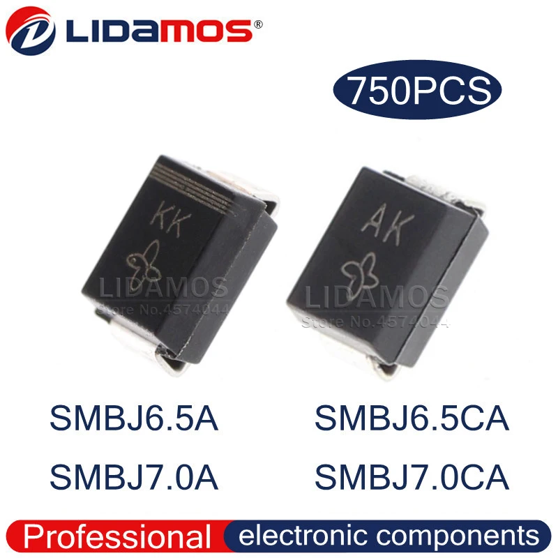 TVS SMBJ6.5A KK SMBJ6.5CA AK SMBJ7.0A KM SMBJ7.0CA SMB DO214AA SMD транзистор подавление переходных диодов