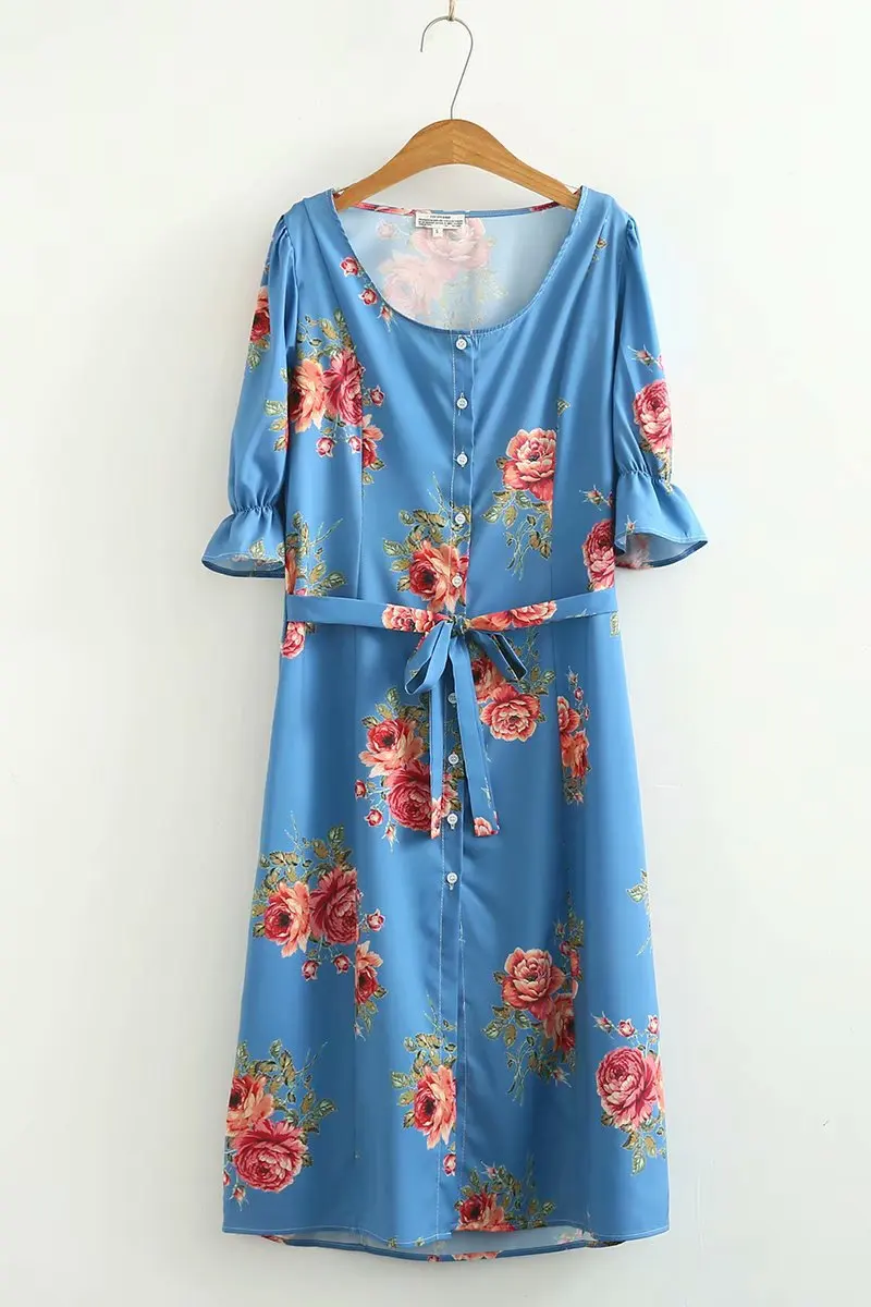 

Western Style 2019 Early Spring New Style WOMEN'S Dress Versitile Fashion Slimming Retro Flounced Sleeves Square Collar Floral P