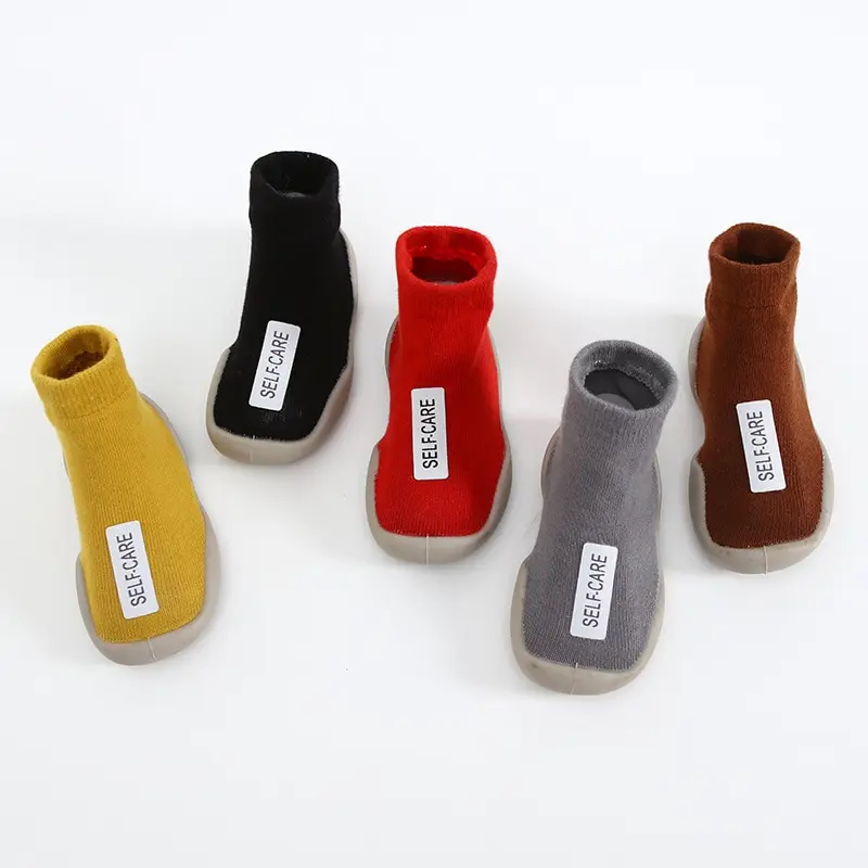 

Spring Autumn Baby Moccasins Non-Skid Indoor Toddlers Floor Slipper Child Solid Color Breathable Knitted Cotton Shoes Ideal Gift