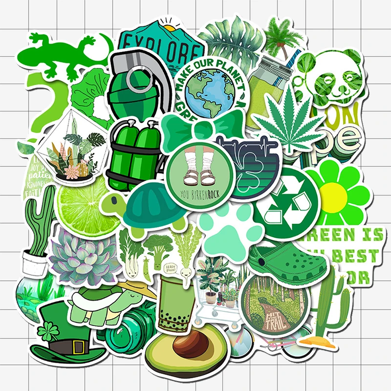 VANMAXX 50 PCS Green VSCO Summer Fresh INS Style Stickers Waterproof Vinyl Decal for Laptop Helmet Bicycle Luggage Guitar Cars - Цвет: Green