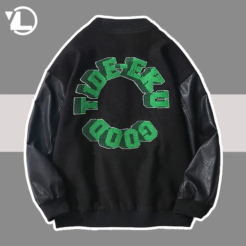 

Leather Sleeve Varsity Baseball Jacket Men Women Hip Hop Letter Embroidery Bomber Jacket Unisex Streetwear Casual College Coats