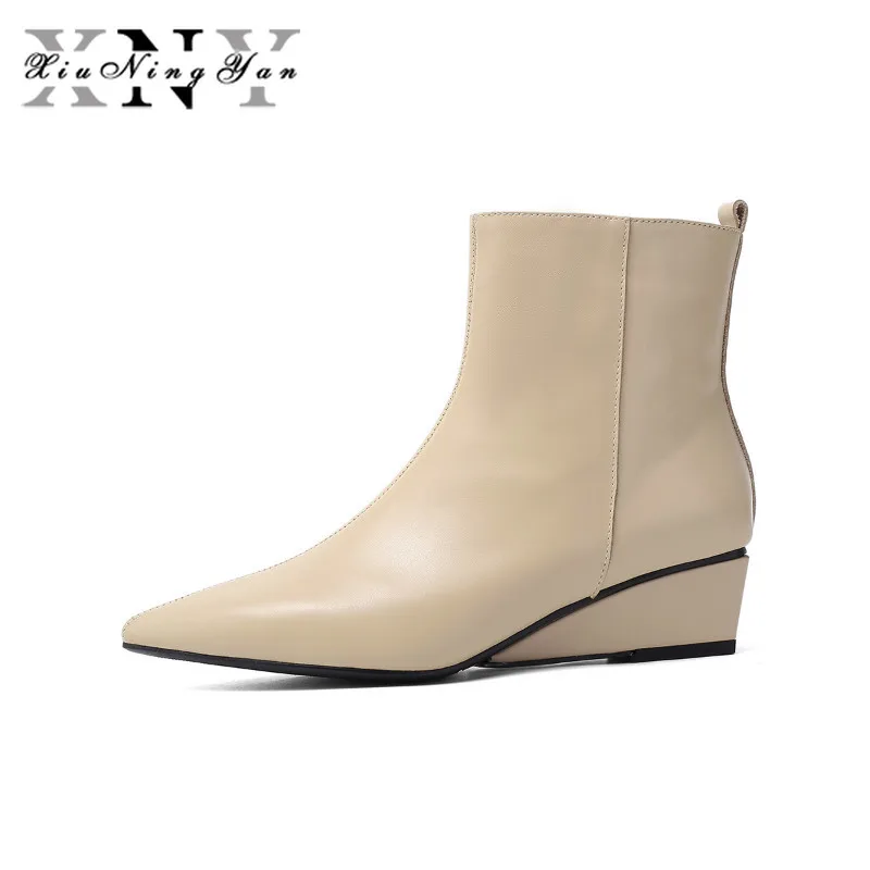 Xiuningyan/женские ботильоны из натуральной кожи обувь с острым носком Женские