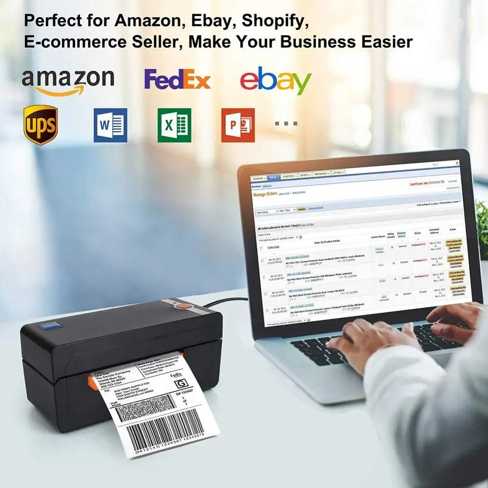 Thermal Barcode Label Printer Bluetooth USB 4*6 Pengiriman Printer  Kompatibel EBay Shopify Mesin Stiker Termal