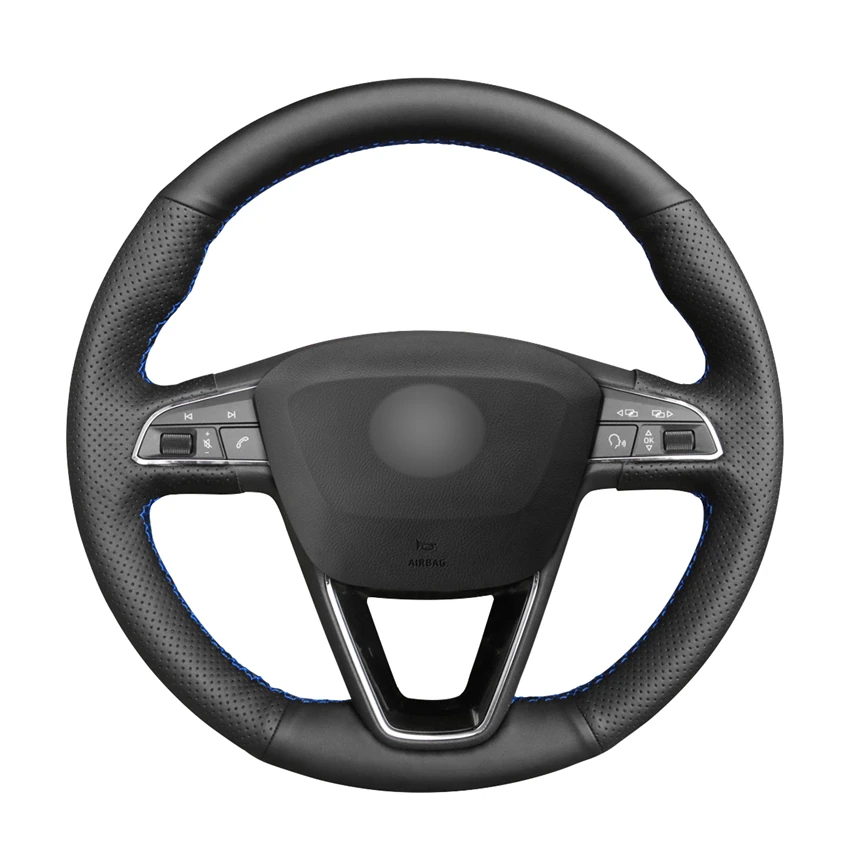 Рука сшитый черный искусственная кожа PU чехол рулевого колеса автомобиля для Seat Leon 5F Mk3 2013- Ibiza 6J- Tarraco