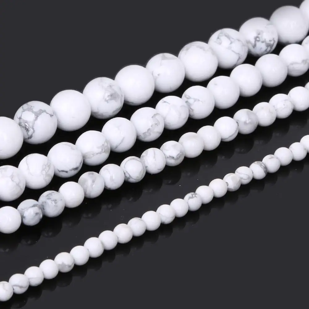 

Natural Stone White Howlite Turquoises Round Loose Beads 15" Strand 4 6 8 10MM Pick Size For Jewelry Making