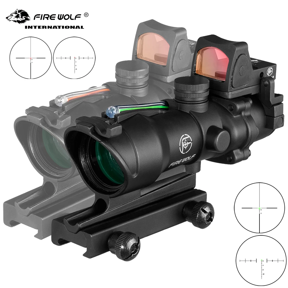 

Fire Wolf 4x32 Tactical Optic Scope Rifle Scope Red green Reticle Fiber Illuminated Optic Sight With Rmr Mini Red Dot Sigh