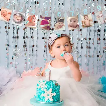 

QIFU Mermaid Photo Banner Happy Birthday Banner Mermaid Party Supplies 1st Birthday Party Decoration 0 to 12 Months Photo Frame
