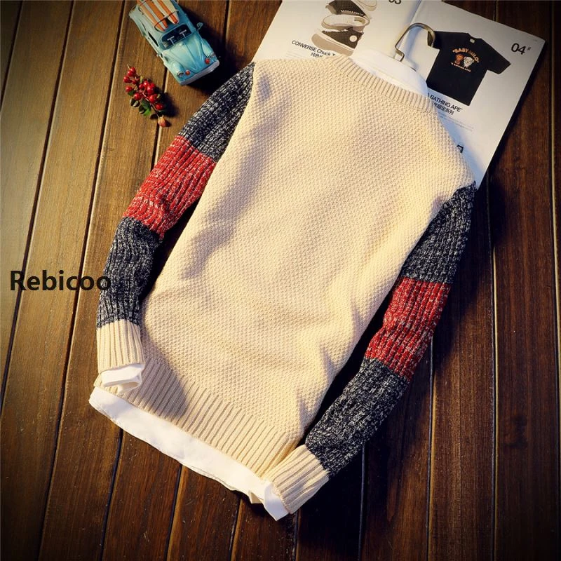 2019  Trend New Men Autumn Winter Sweater Pullovers Jumper Men's O-Neck Mixed Color Fashion Youth Teens Long Sleeve Sweaters Men