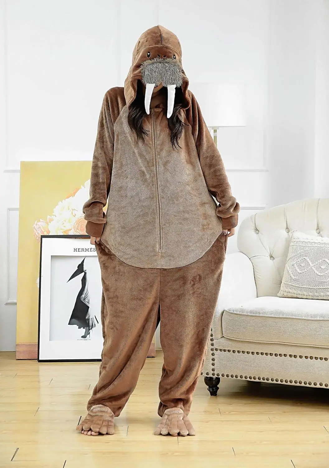 Flannel Walrus Onesies Animal Sea lions Cosplay Overall Pajamas Cartoon Kigurumi Christmas Party Pyjamas Carnival Costumes