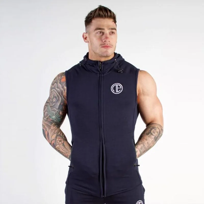 Mens Bodybuilding Hooded Tank Top Cotton sleeveless Vest Sweatshirt Gyms Fitness Workout Casual Fashion Tops Clothing