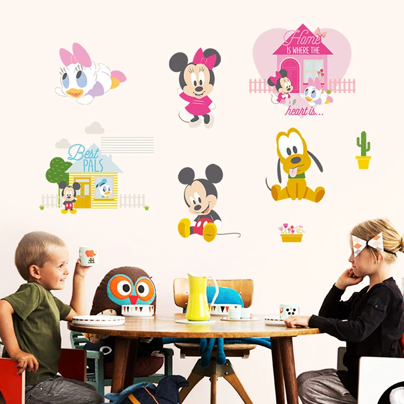 Cartoon Disney Mickey Minnie Mouse Pink House Wall Stickers For Kids Room Home Decor Bedroom Wall PVC Mural Art DIY Wallpaper Cartoon Disney Mickey Minnie Mouse Pink House Wall Stickers For Kids Room Home Decor Bedroom Wall PVC Mural Art DIY Wallpaper