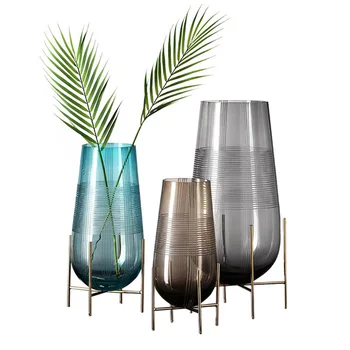 

Luxurious Plus Glass Vase With Metal Shelf Living Room Decoration Vases Plants Holder Hydroponics Display Ornaments Wedding Gift