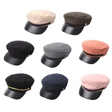 Модная шапка унисекс из искусственной кожи в стиле милитари, Осенние шляпы матроса для женщин и мужчин, черный серый плоский верх, женская кепка для путешествий, Кепка Капитана