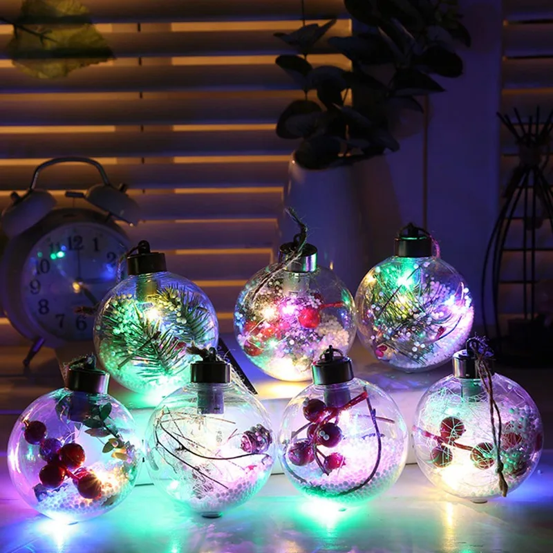 1 Pcs Diameter 8CM Christmas Tree Hanging Ball Pendant Baubles Transparent Artificial Foam Snow Scene Crystal Ball