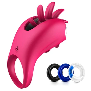 

Multi-frequency Rotation Tongue Vibrating Massager Soft Silicone Lasting Enhance Lock Fine Rings for Men Time Delay Exercise
