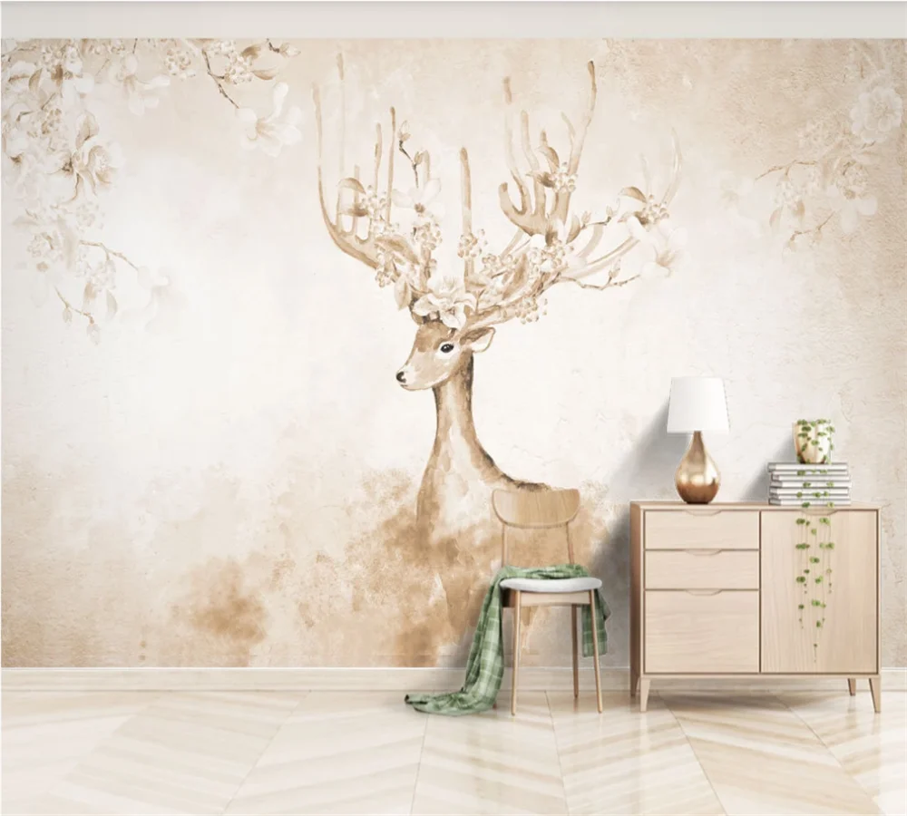 

Custom wallpaper 3d photo wallpaper children's room hand-painted watercolor elk background wall 8d wall covering
