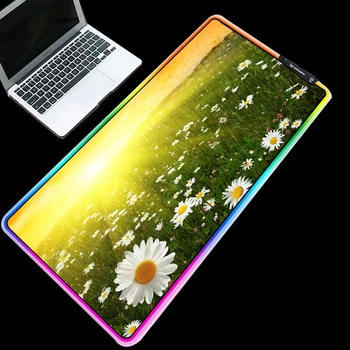 

Yuzuoan Small Daisy Large LED Lantern Illumination RGB Gaming Mouse Pad Locking Thickening Waterproof Desk Mat for LOL / CSGO