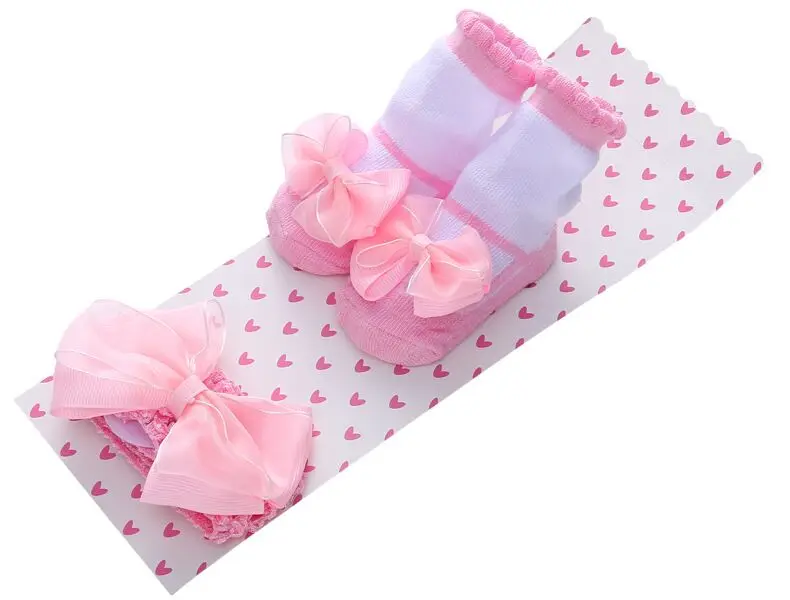 Носки для новорожденных девочек, кружевные носки с бантом, цветочками, рюшами, Праздничные Носки принцессы, подарок+ повязка на голову, вечерние комплекты