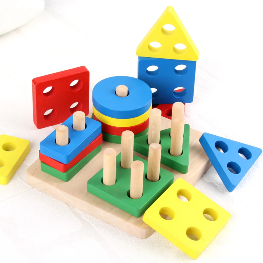 Juguete Montessori de madera para niños, bloques de construcción, juguetes Montessori, Tablero de Clasificación de colores, rompecabezas geométrico, juguete de regalo para aprendizaje #38