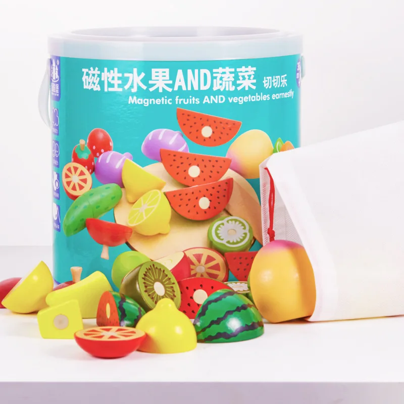 

Barrel Magnetic Wooden & Vegetable Fruit Cutting Children Early Education Interactive Educational Model Kitchen Play House Toys