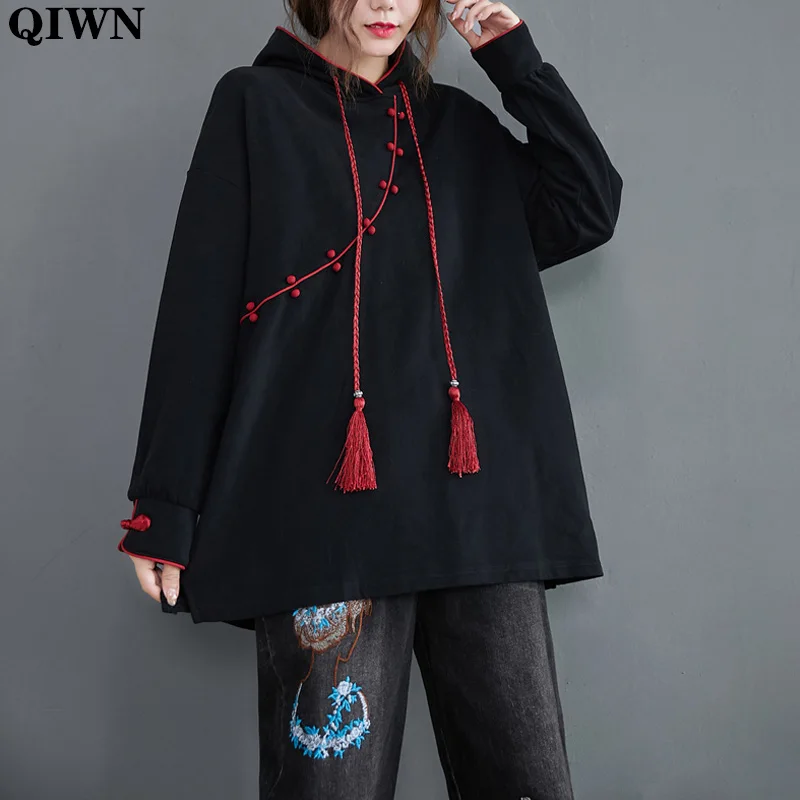 

Women Hoodie Sweatshirts Plus Size Cotton Thick Chinese Style Pullover Tops Oversize Autumn Winter Sweatshirt Womens Ethnic Tops