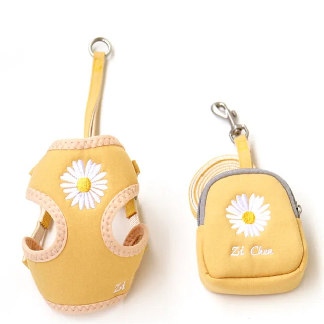Pet Dog Harness Vest Leash with Snack Bag Adjustable Puppy Cat Harness Leash Set For Small Dogs Chihuahua Daisy Vest 10A 3
