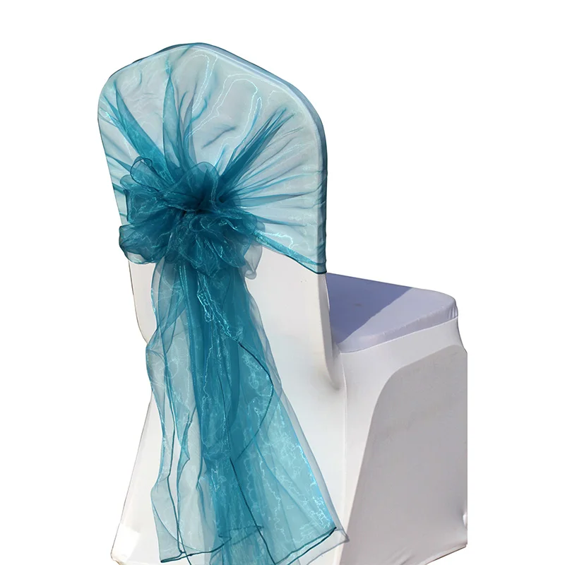 10 шт. чехлы на стулья из органзы/колпачки для стула/оберточная завязка/крепежная створка стула для свадебного мероприятия, вечерние и украшение для банкета - Цвет: teal blue