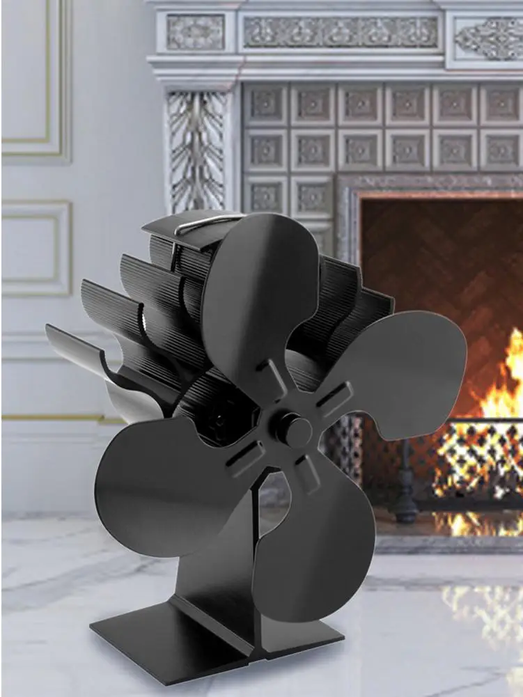 

4 Blades Black Heat Powered Stove Fan Log Wood Burner Eco Fan Home Fireplace Fan Efficient Heat Distribution