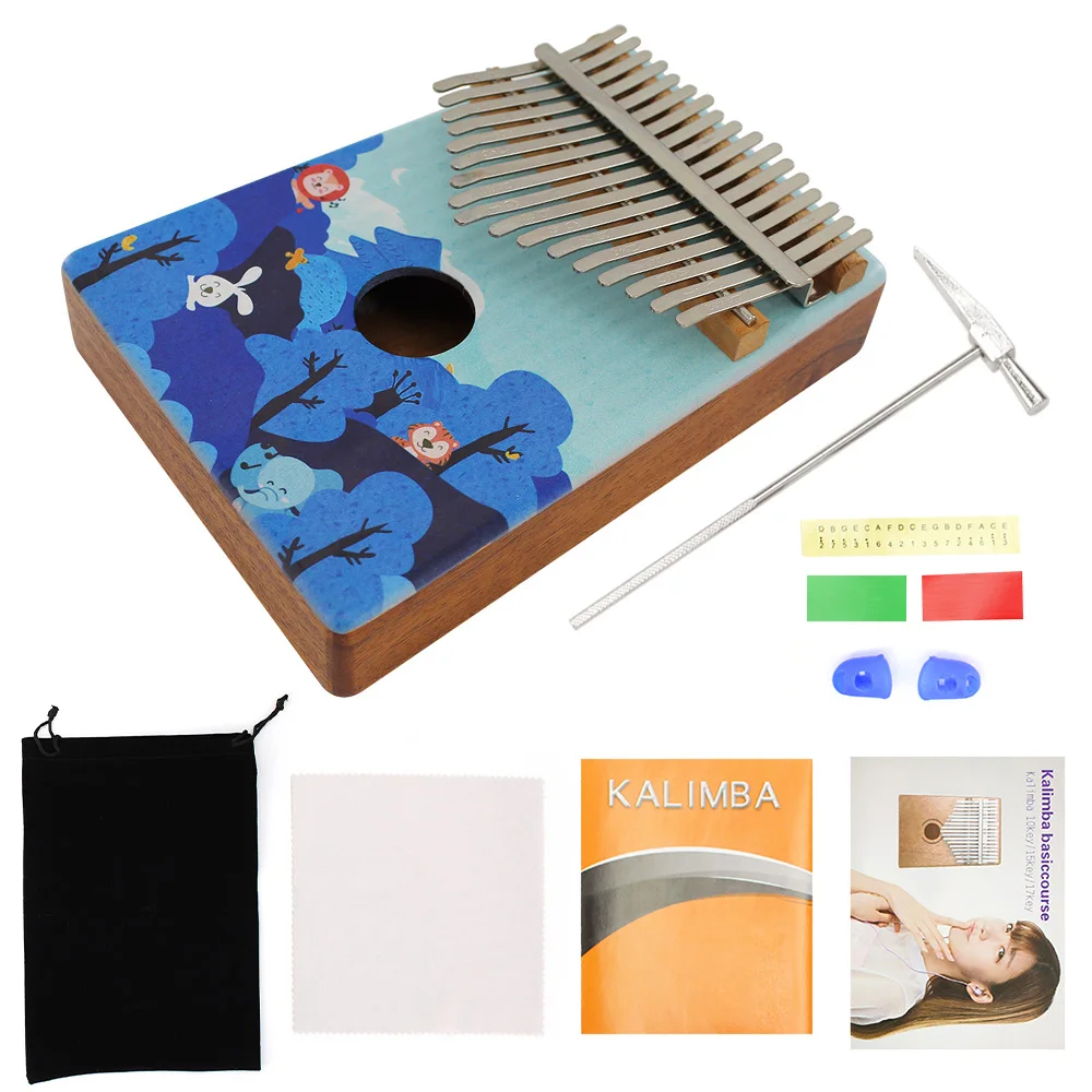 17 клавишным Портативный деревянный Kalimba игрушечное пианино Mbira с Цветной рисунок