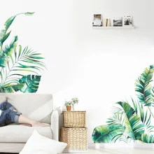 Pegatina de pared serie de vegetación Tropical para dormitorio, sala de estar, decoración del hogar, mural, Fondo de sofá, papel tapiz, pegatinas verdes