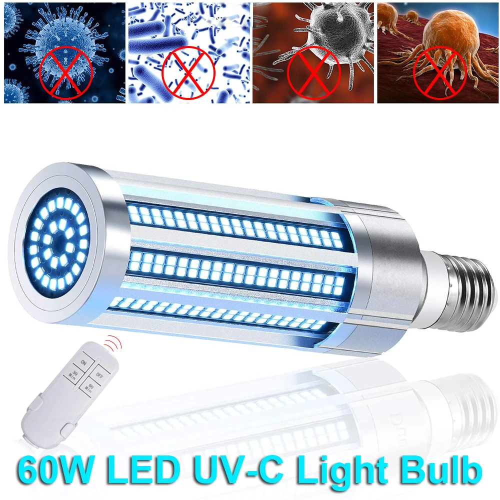 

60W UV Sanitizer Germicidal Lamp Bulb E26/E27 Remote Control Timer Killing Virus Bacteria Home UVC Light D30