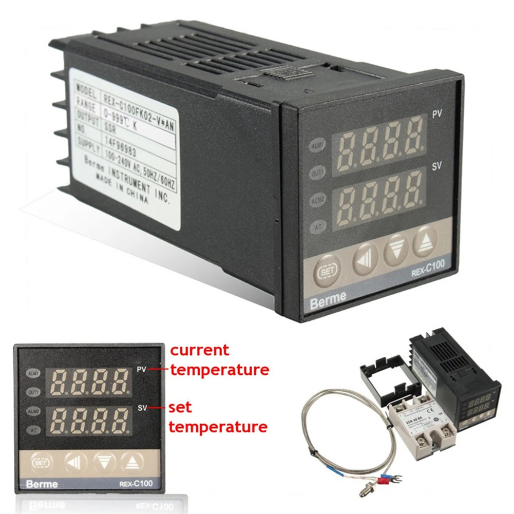 Цифровой 220V PID REX-C100 регулятор температуры макс. 40A реле высокого качества