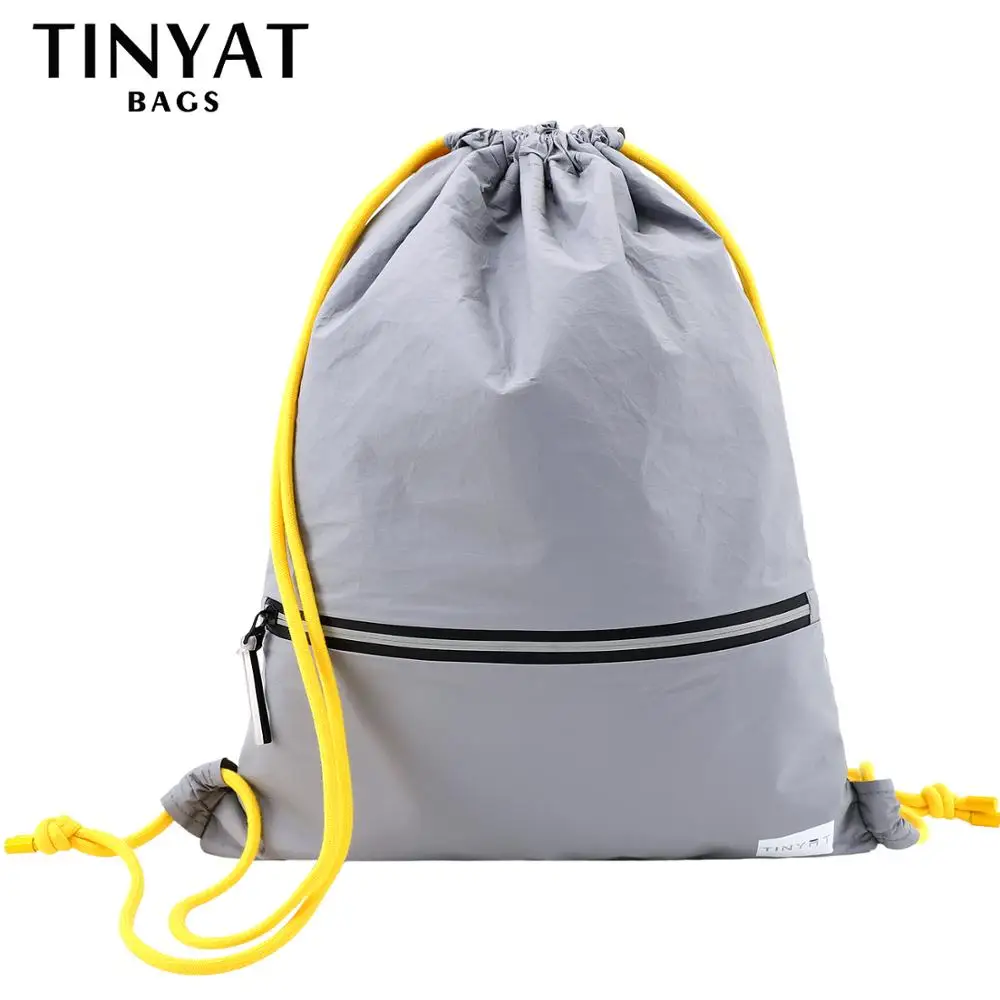 TINYAT-Bolsa de bolsillo con cordón ajustable para hombre y mujer, resistente al agua Mochila deportiva, ligera, color negro, 0,15 kg